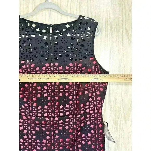 Bee Darlin Sz 16/17 Laser Cutout Mini Dress Neon Pink Black Lace Sleeveless NEW - Picture 7 of 8